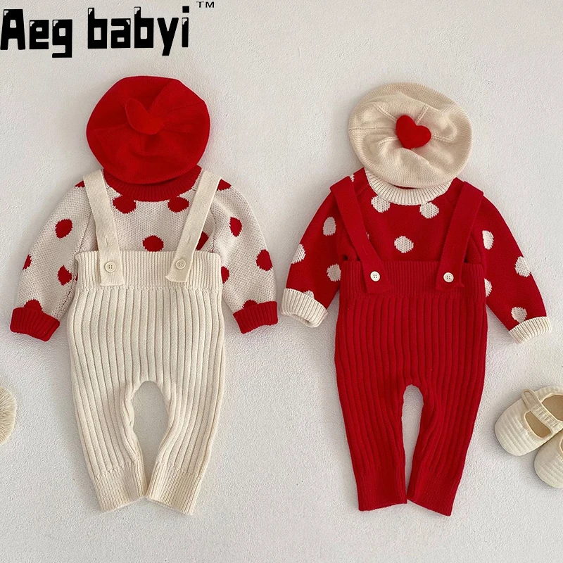 

Cute Baby Girl Clothes Knit Clothing Set Bodysuit Baby Sweaters Infant Knitted Overalls Rompers Suit Love Print Newborn Clothes