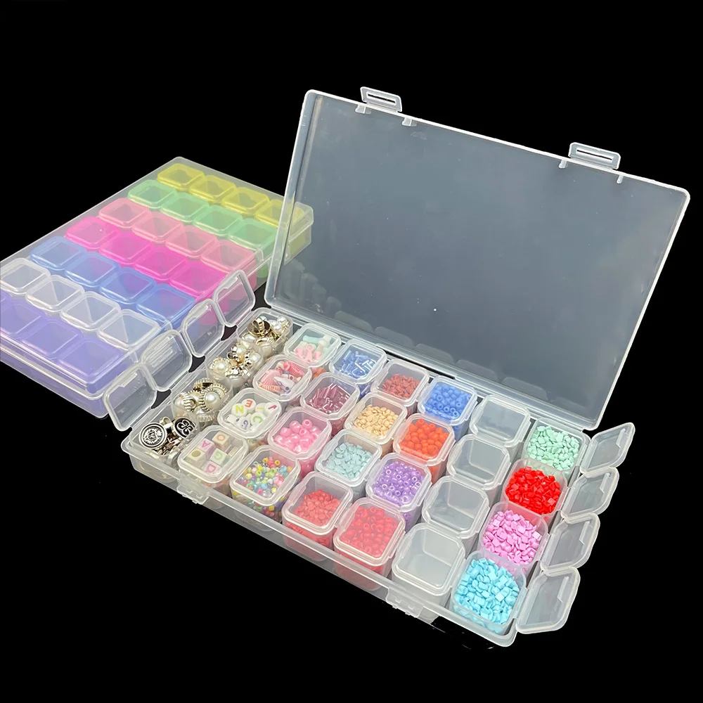 28-Gitter-Aufbewahrungsbox für Diamantmalwerkzeuge mit Trichter, Aufkleber, Stift, Diamantmalerei, Stickerei, Zubehör, Behälter – Detail 2
