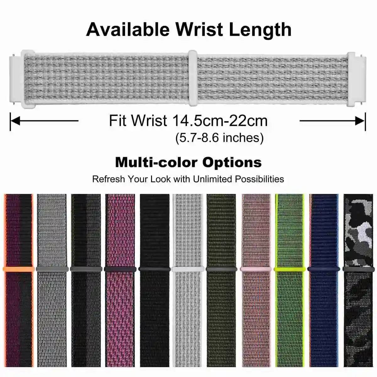 WOCCI Nylon Watch Band For Samsung Galaxy Watch 3/Galaxy Watch 46mm/ Gear S3 Classic/ Gear S3 Frontier Strap 22mm 20mm 18mm