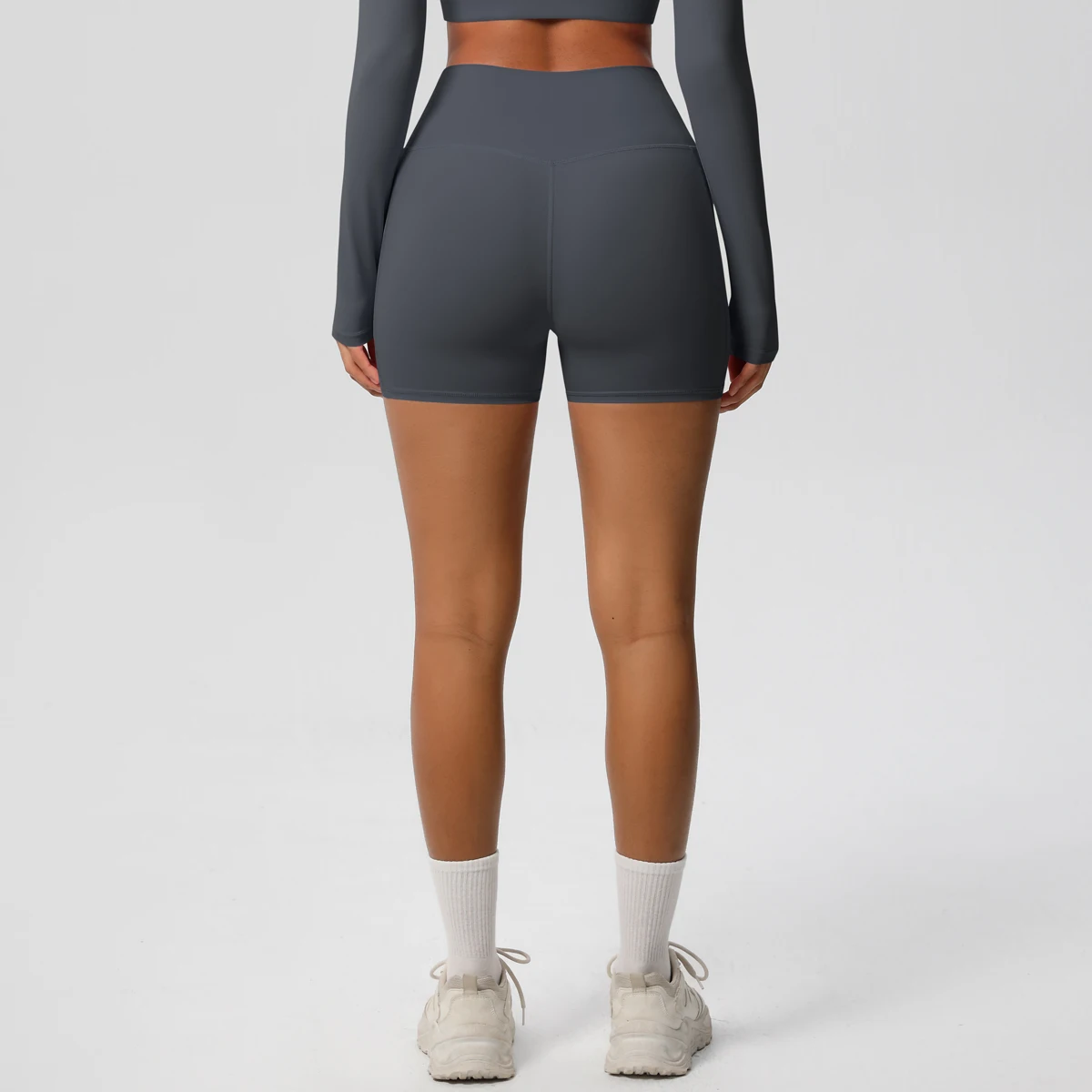 Einfarbige Yogahose mit Taschen, schnell trocknend, hohe Taille, für Fitnessstudio, Push-Up-Yoga-Shorts für Damen, atmungsaktiv, Workout, Fitness, kurz – Detail 30