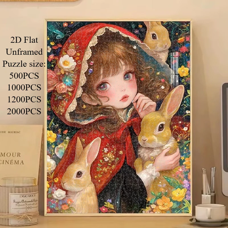 Rabbit and Princess 500/1000/1200/2000 PCS Jigsaw Puzzles Challenging Family Activity Games for Gameroom Bedroom Unique Gifts