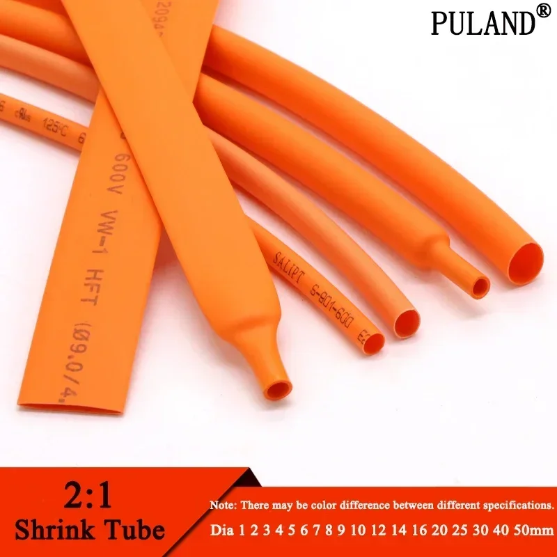 1~10m 2:1 Orange Heat Shrink Tube Diameter 1mm ~ 50mm Polyolefin Tubing Sleeving Wrap Wire Repair DIY Cable Protecctor