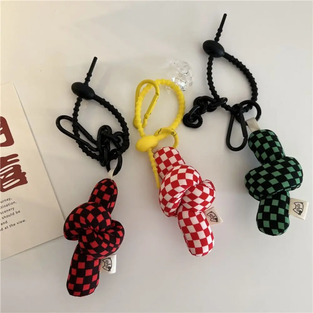 Soft Anti-theft Clasp Keychain Korean Style Fashion Plaid Fastener Keyring Silicone Hand Strap Twisted Heart Pendant