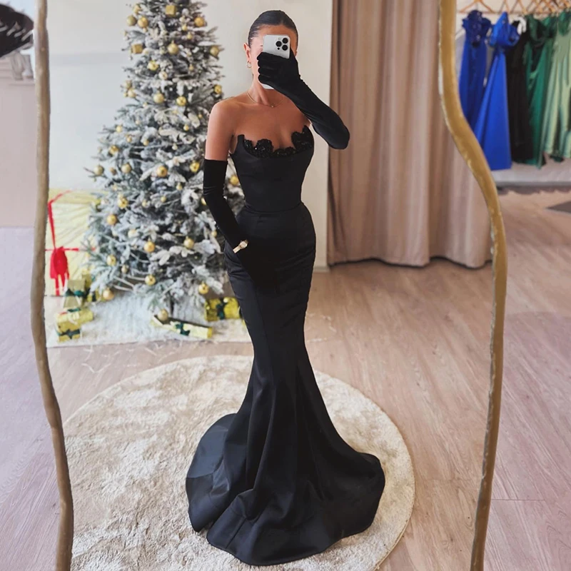 

Thinyfull 2024 Black Mermaid Prom Dresses Sweetheart Floor Length Evening Party Dress Women Night Cocktail Prom Gowns Plus Size