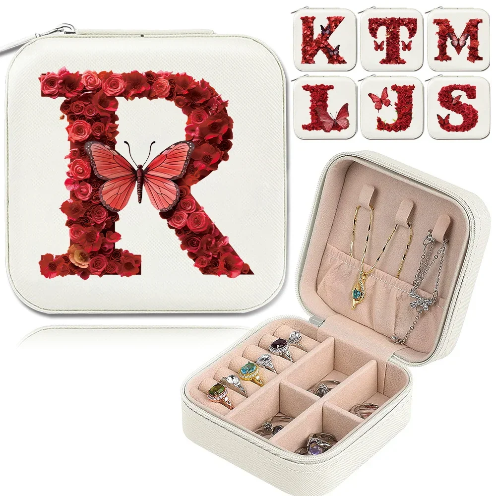 New Jewelry Storage Box Desktop Drawer Necklace Ring Seat with Zipper Bracelet Earrings Jewels Organizer Case Red Rose Series