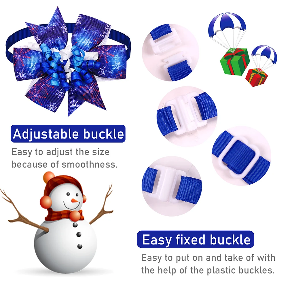 50PCS Christmas Decorate Pet Bows Dog Bowtie Dog Collar Winter Snowflakes Adjustable Winter Grooming Pet Collar for Dog Supplies