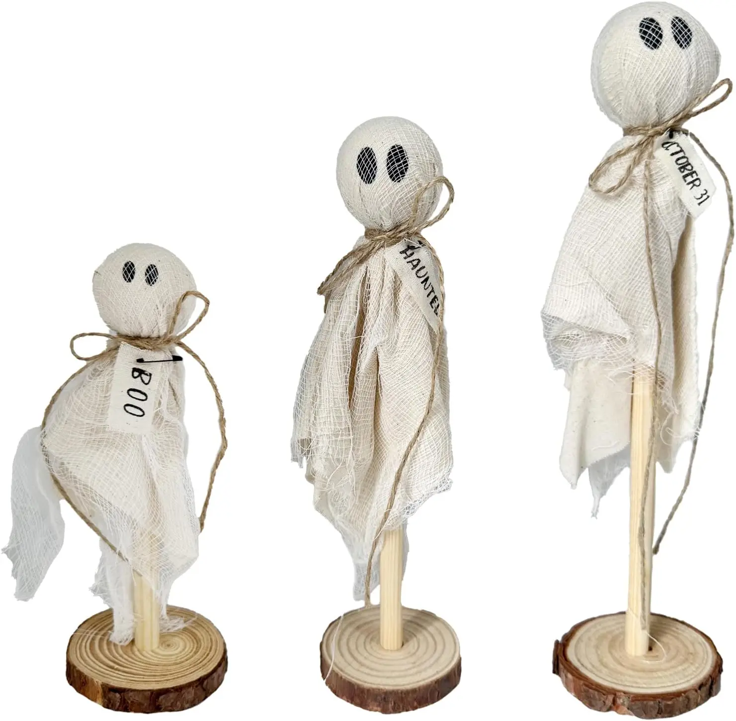 3Pcs Wooden Ghost Halloween Decor Desktop Fireplace Shelf Ornaments Indoor Home Porch Party Supplies