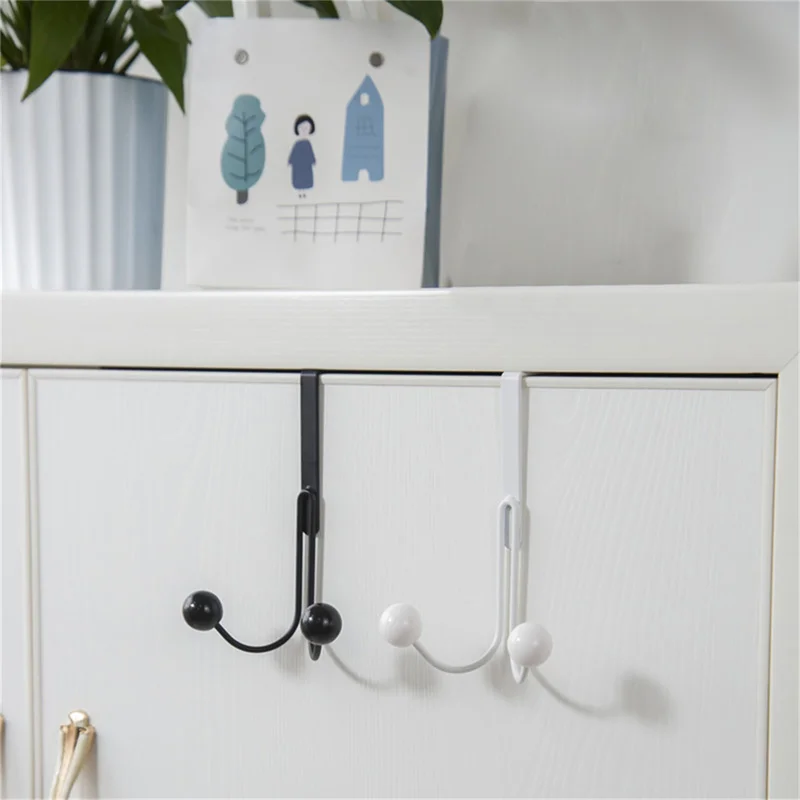 Over The Door Double Hanger Hooks Free Punching For Hanging Hats Bags Holder Tie Scarf Key Hook Clothes Coats Rack Towel Shelf