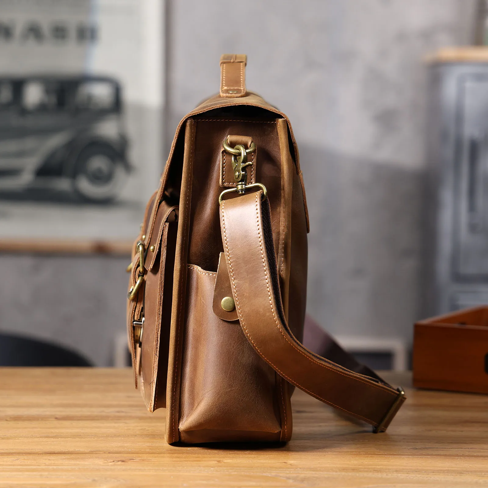 S.WORKER Vintage Echtleder Herren-Aktentasche 16" Laptop-Tasche Crazy Horse Leder Messenger-Handtasche Rindsleder Geschenkidee für Männer – Detail 28