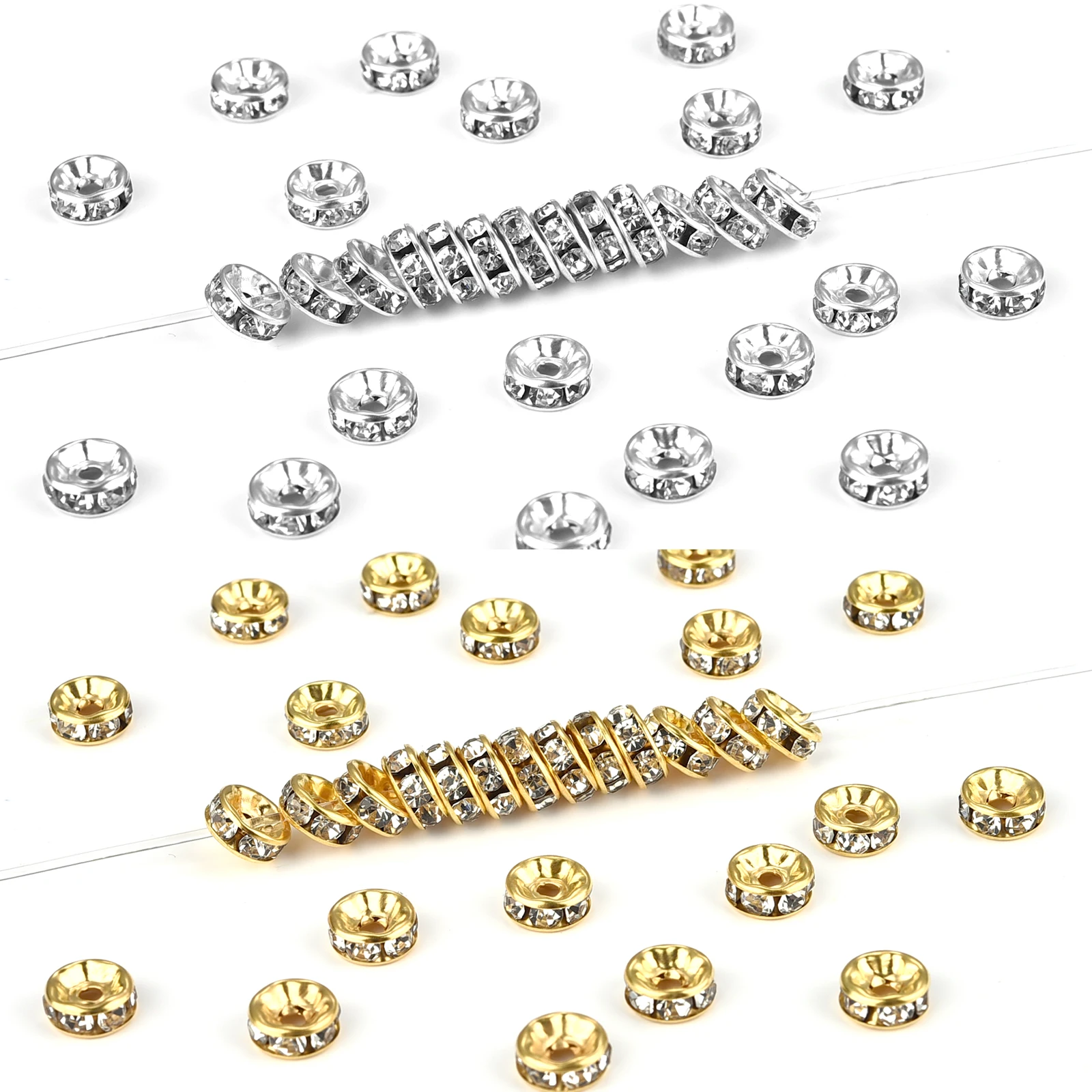 50 pçs/lote 6/8mm strass rondelle cristal redondo solto espaçador contas para jóias diy fazendo pulseira colar acessórios artesanato