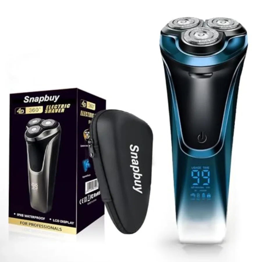 Snapbuy Electric Razor for Men, Waterproof Cordless Shaver with 90-Min Runtime, 4D Floating Precision Blades System, Fast Charg