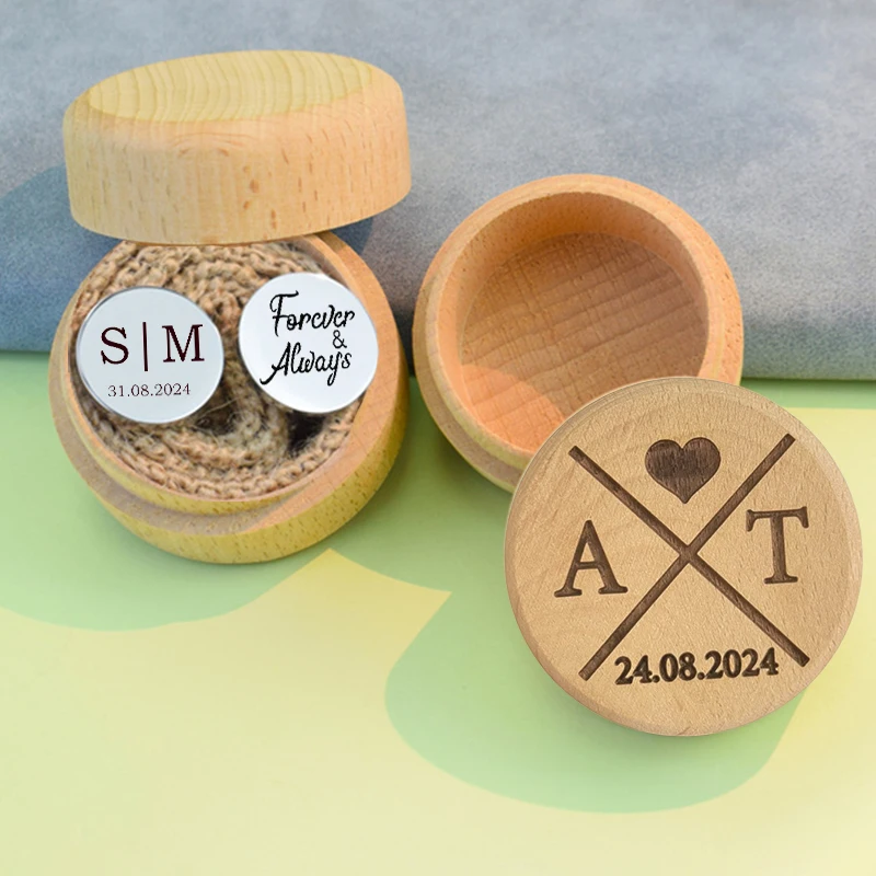 Minimalist style cufflinks box gift set with customizable names dates and romantic conversations for mens wedding cufflinks