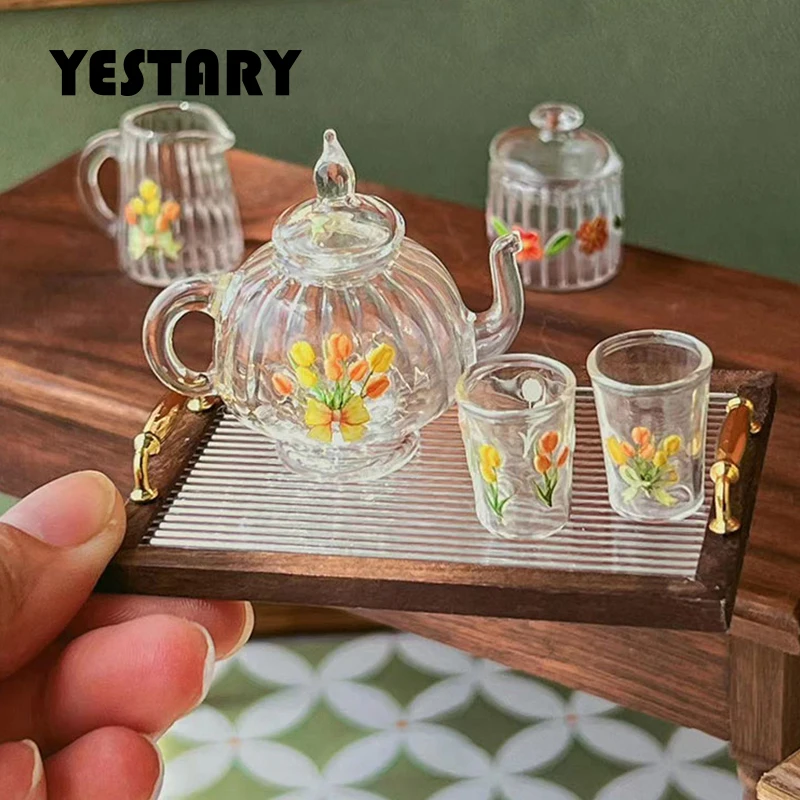 

YESTARY Bjd DollHouses Furniture Tea Set Mini Tulip Glass Tea Cups Water Kettle Teapot For Obitsu 11 Bjd Dolls Accessories Home