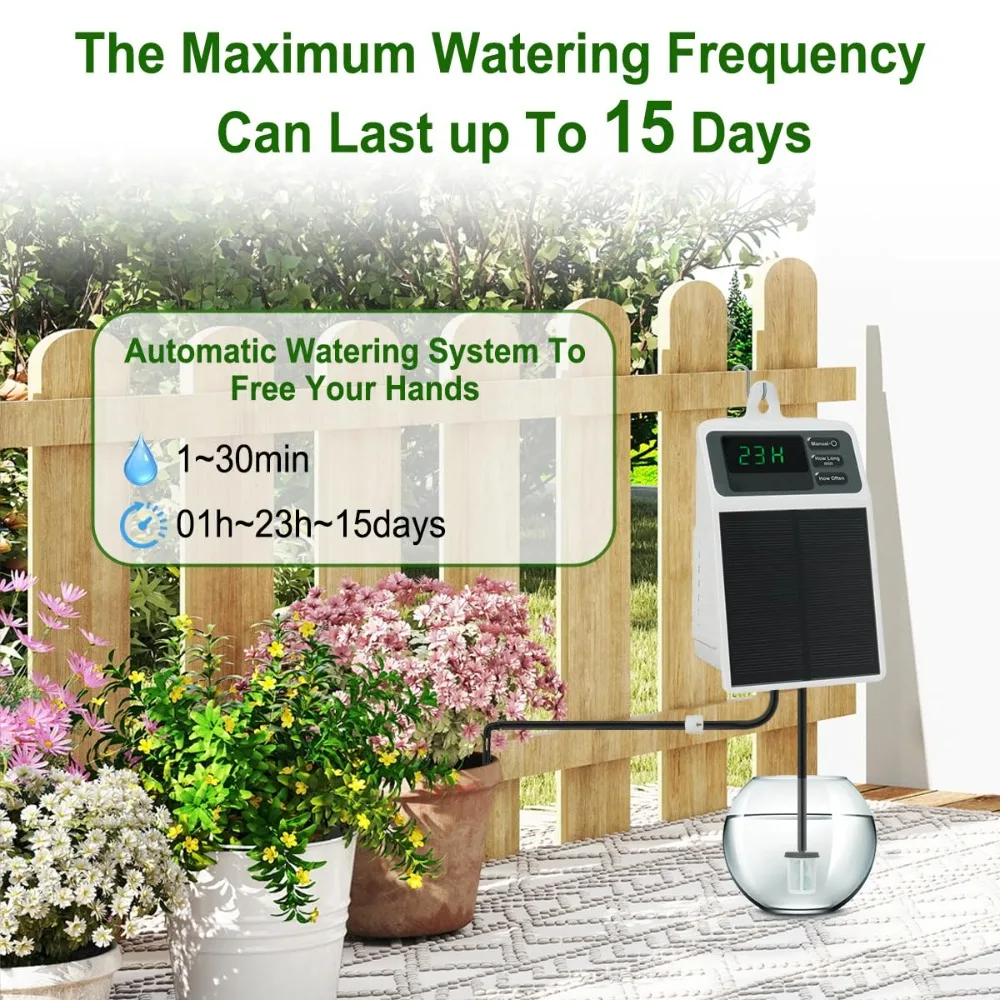 Upgraded Solar Drip Irrigation System Automatic Watering Plants Supplies for Home and Garden Balcony Greenhouse Hanging Plants