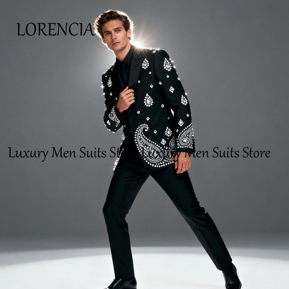 

Мужские костюмы со сверкающими кристаллами, комплект из 2 предметов, свадебные смокинги для жениха, облегающая мужская одежда, пиджак на заказ, брюки, roupas masculinas