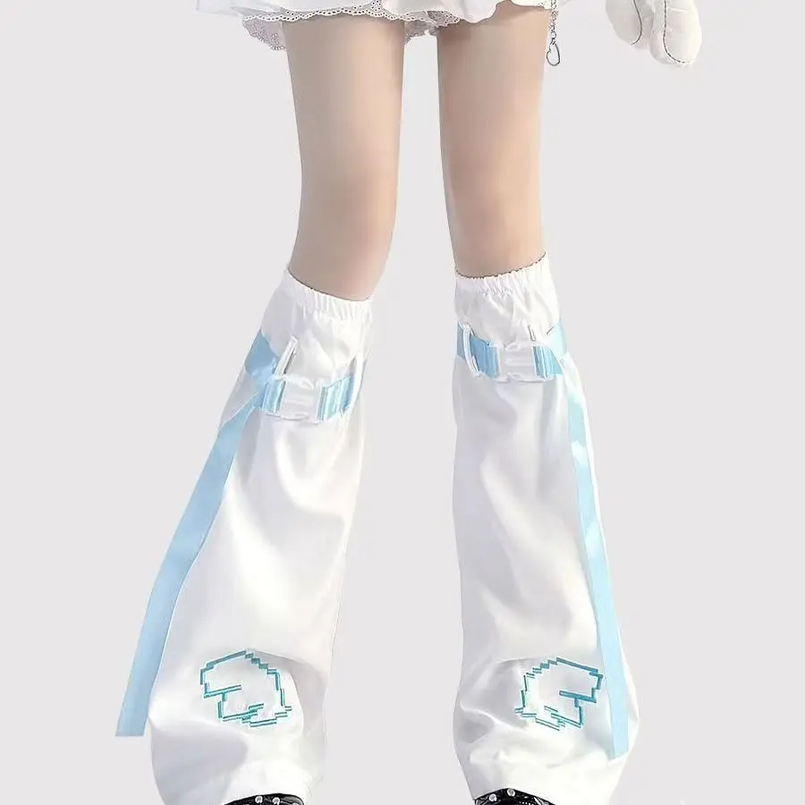 1 Pair of Adjustable Buckle Ribbon Bell-Bottom Leg Warmers, Loose Wide-Leg Socks, Y2K Asian Style Harajuku Accessories, Everyday Party Uniform Wear, Slouch Socks