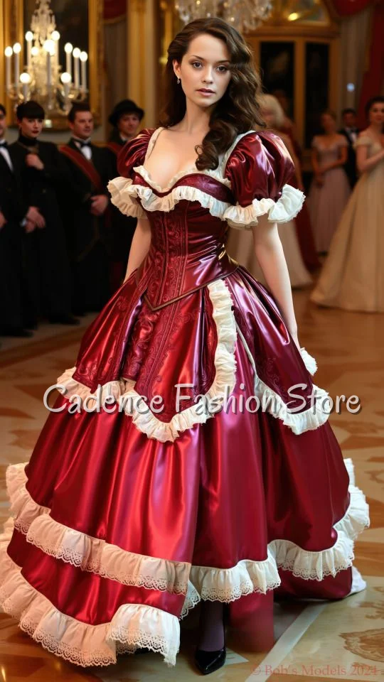 

Customized Red Special Victorian Ball Gown Medieval Ruffled A-Line Elegant Evening Dress Luxurious Evening Dress
