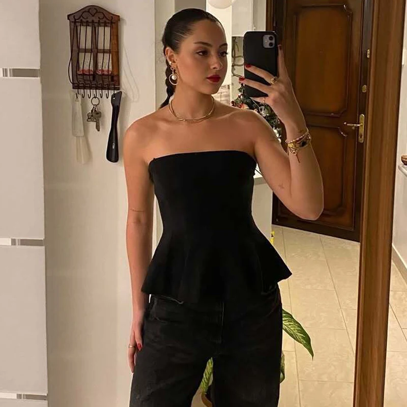 MUJER 2025 Corset Tube Tops for Women off Shoulder Crop Top Woman Sexy Backless Tank Top Women Yellow Black Bustier Tops Woman
