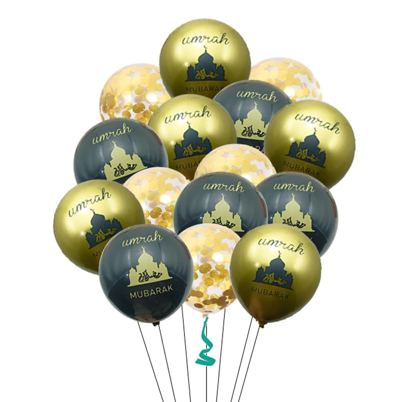 Black Gold Umrah Mubarak Latex Confetti Balloon Eid Mubarak Islamic Muslim Pilgrimage Festival Party Decor  Supplies