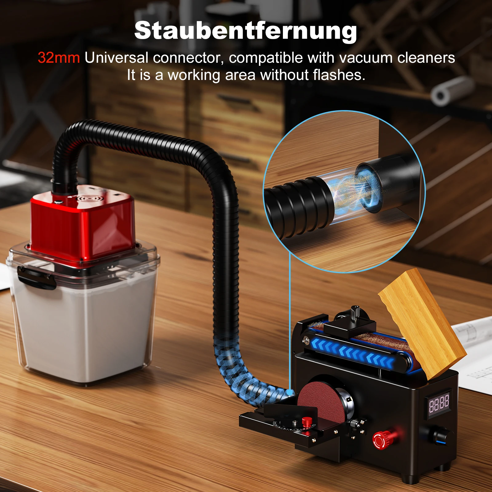 

Mini Multi-mode Sander Adjustable 0-90° Belt Sander Polishing Deburring Tool For Wood Metal With Vacuum Interface Complete Kit