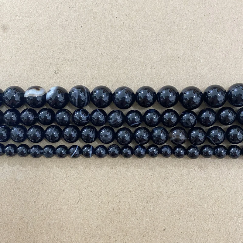 Natural Stone Black Stripe Onyx Agate Round Loose Beads 4 6 8 10 12MM Pick Size For Jewelry Making