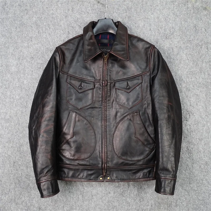 Brand arrival Free shipping.New leather coat,US Vintage brown Mens tea core horsehide Jacket,quality cheap leather cloth.slim