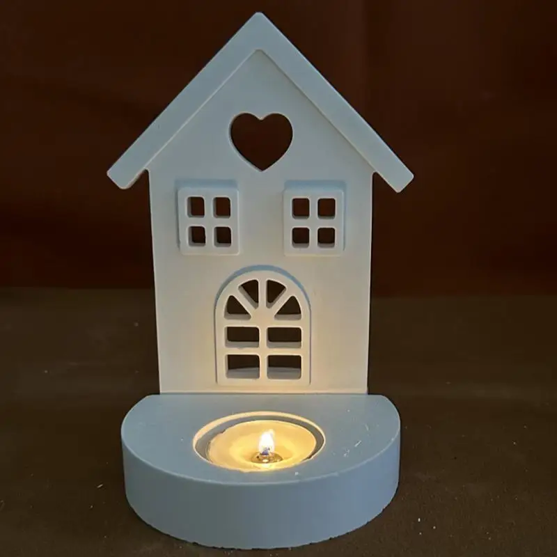 Castle Love House Candle Holder Silicone Mold DIY Cement Gypsum Clay Pouring Hollow Rabbit Resin Ornaments Mold Home Decoration