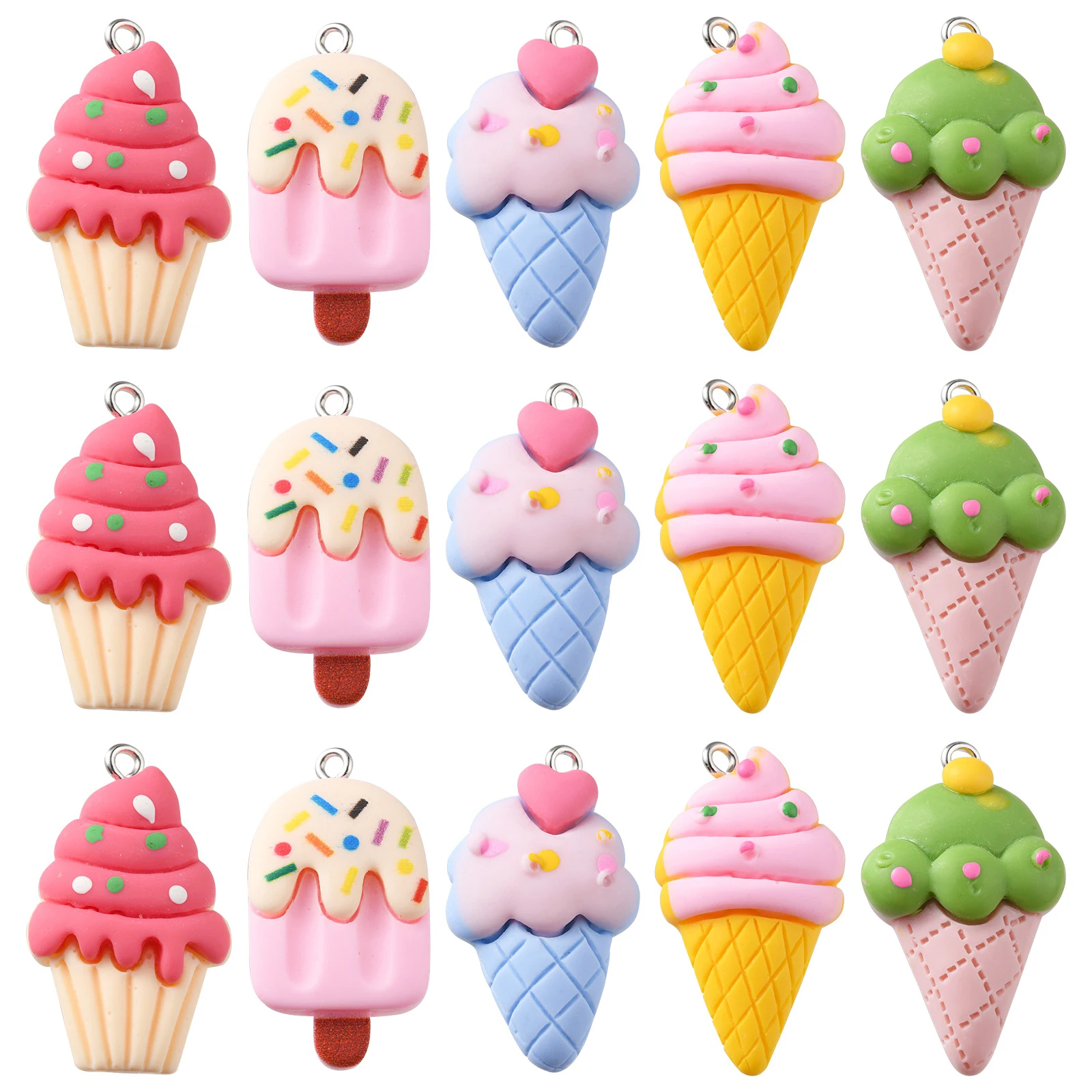 

Pandahall 30Pcs 5 Styles Summer Theme Sweet Food Charms Opaque Ice Cream Ice Lolly Charms for DIY Jewelry Making Keychain