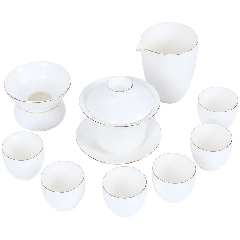 

Suet jade high-end suit cover bowl white porcelain household teacup souvenir light luxury office