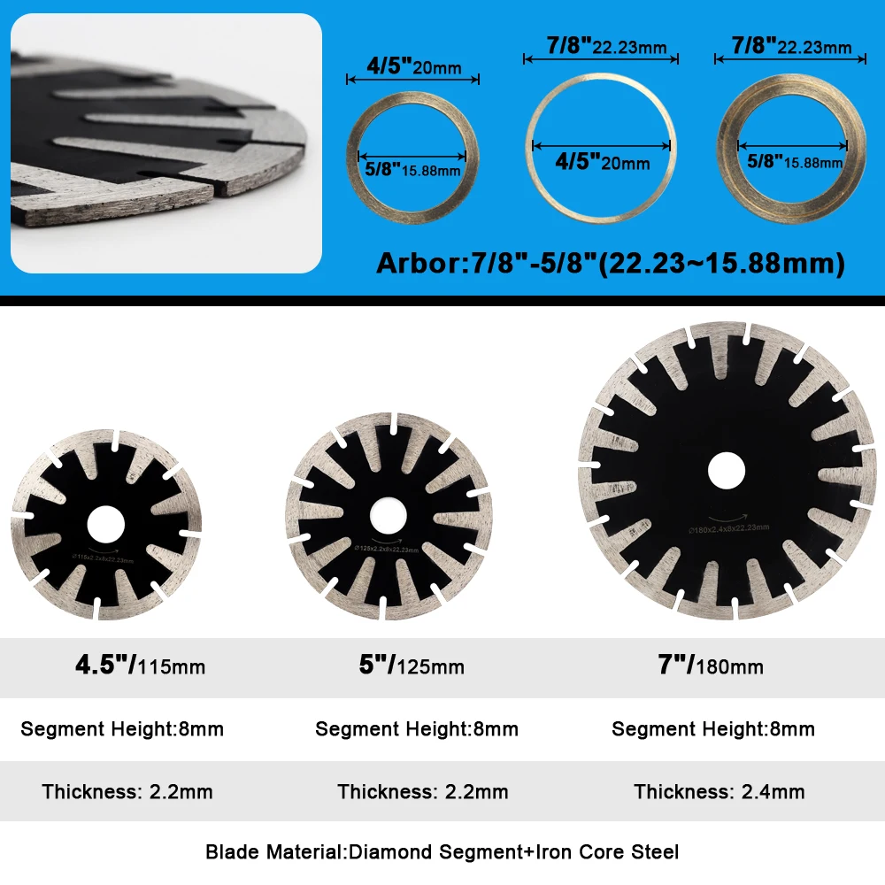 1 peça 115mm/125mm/180mm lâmina de corte circular sinterizada quente seca e molhada de diamante 125mm para corte curvo de granito