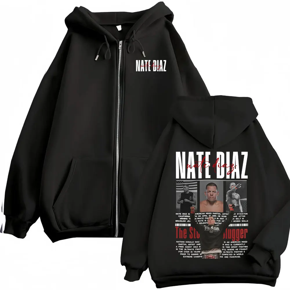 Sudadera con capucha y cremallera Limited Nate Diaz The Stockton para hombre y mujer, estilo estético violento, chaqueta cómoda extragrande con cremallera
