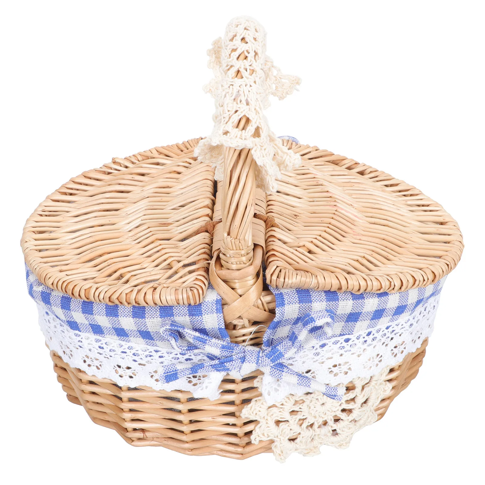 

Natural Rattan Woven Picnic Basket Compact Size Rustic Storage Basket with Lid Outdoor Storage Organizer for Home Decor Sundries