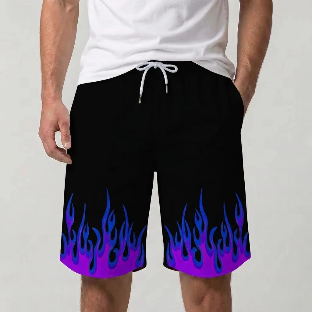 Street Hip-hop Flame Graphic Shorts Harajuku Style Fashion Y2k Beach Shorts Sports Casual Breathable Quick-drying Men's Pants