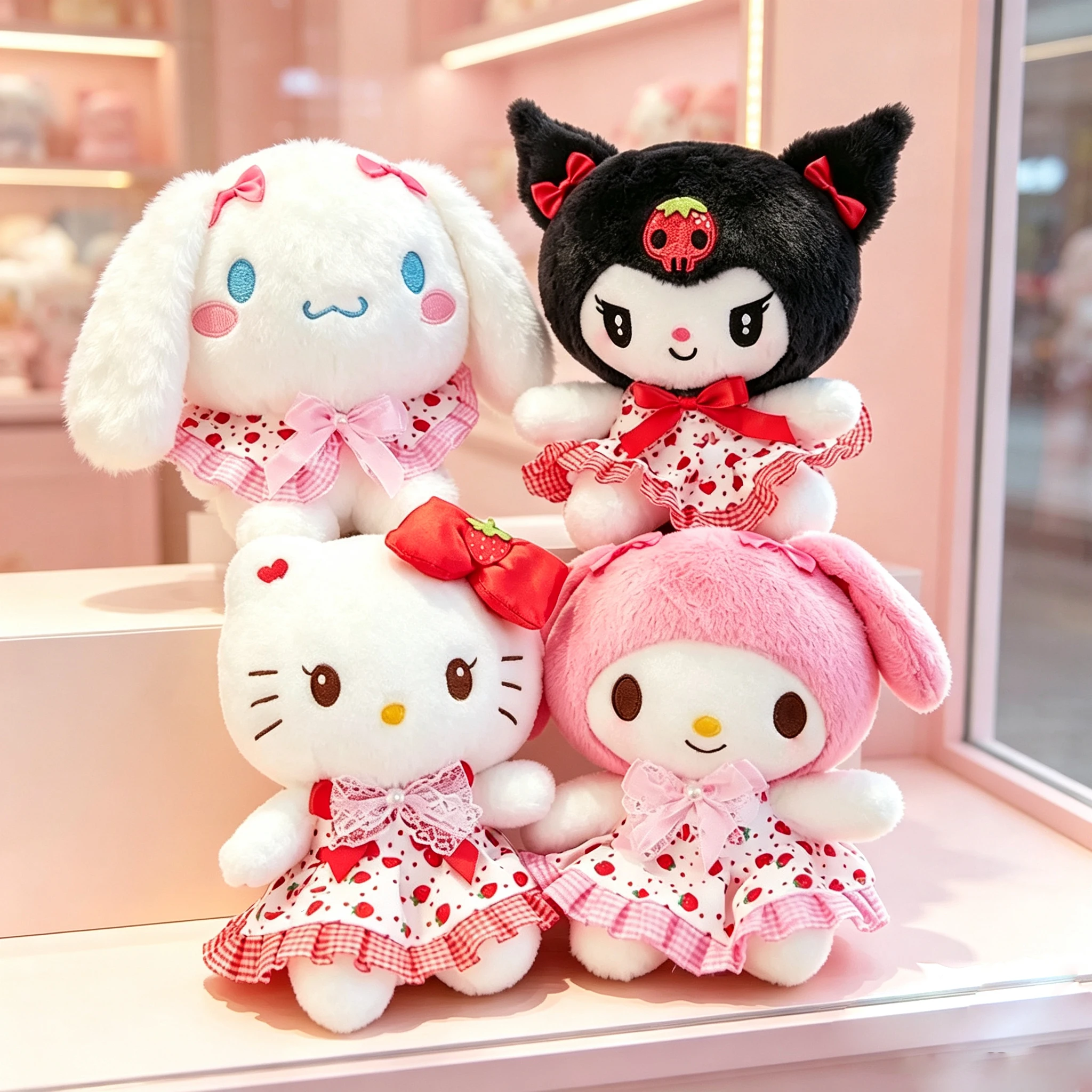 NEW 22-25cm Hello Kitty Kuromi Pillow KT Plush Toy Girls Soft Stuffed Animal Toys Heart My Melody Cinnamoroll Stuff Doll Gifts