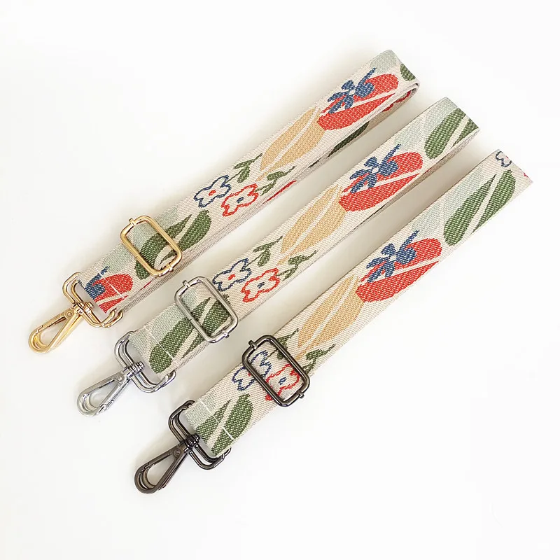 New Women's Bag Accessories Leaf Plant Wide Bag Strap Embroidered Canvas Ribbon One Shoulder Crossbody Adjustable Bag Strap