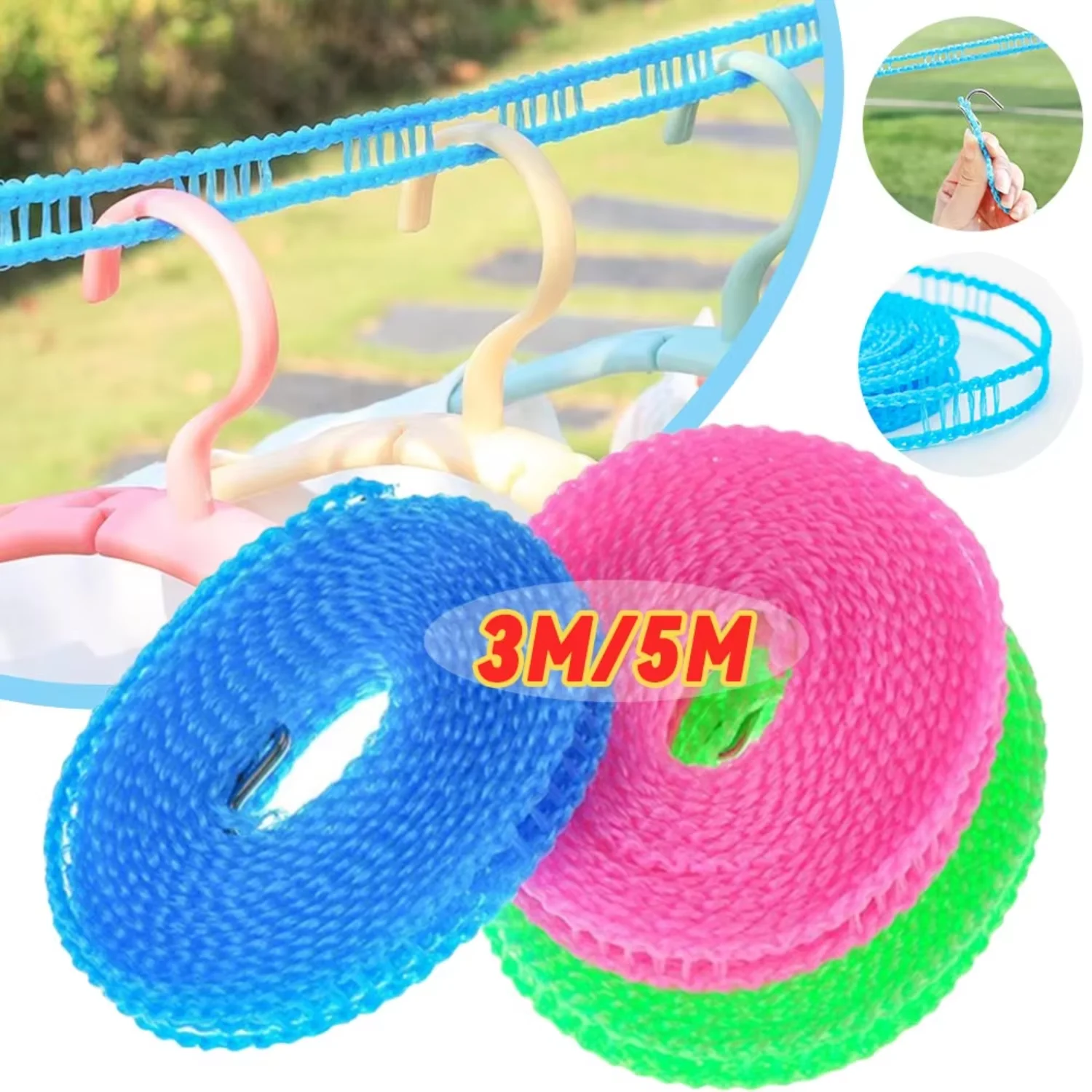 

야외 나일론 미끄럼 방지 세탁 줄 로프, 여행 비즈니스 방풍 의류 코드, 길이 5/10 계량기