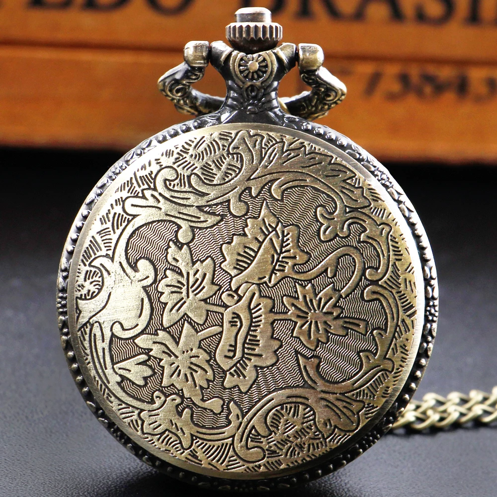 Bronze Life Tree Design Antique Quartz Pocket Watch with Pendant Necklace fob Clock Watch Gifts for Men Women