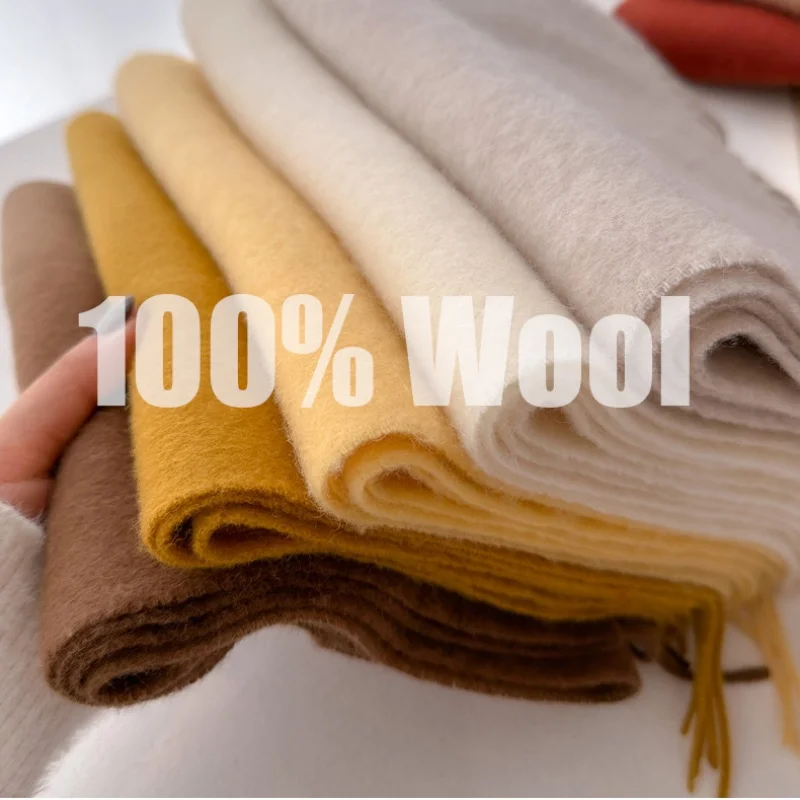 100% Wool Winter Scarf For Women Long Warm Cashmere Scarves Hijab Solid Lady Shawl Wrap Female Pashmina Bandana Head Scarfs New