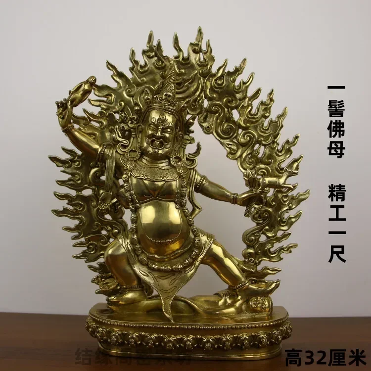 Tibetan pure copper Ningma three fundamental single-strong Dharma protector in a bun Buddha mother Lahula Dharma protector statu