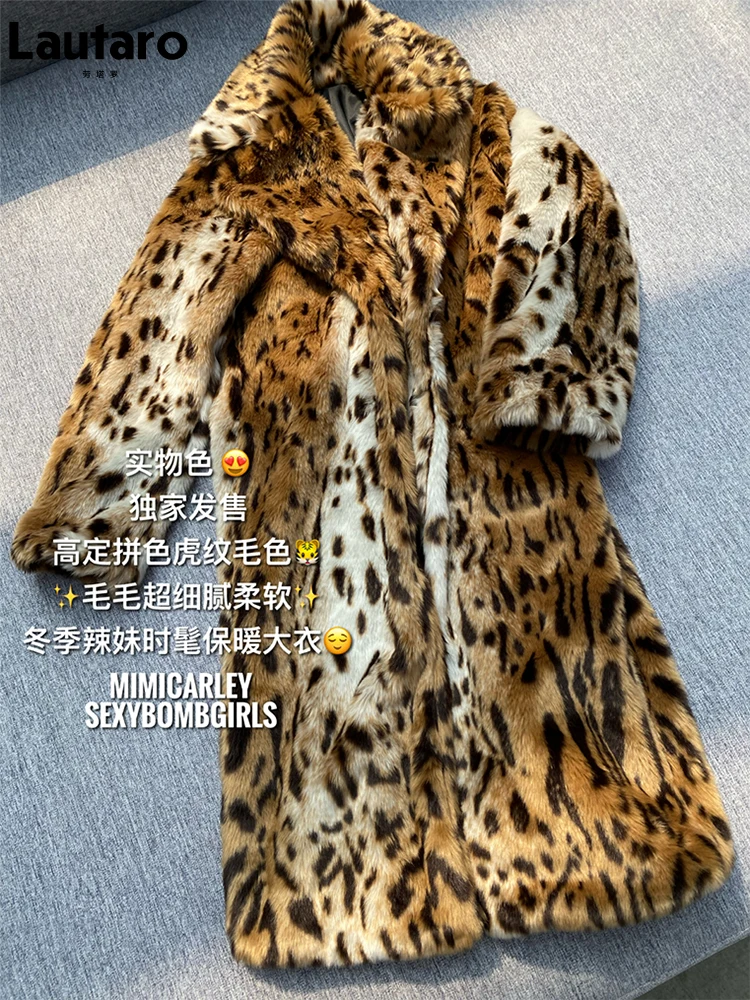 Imagem -03 - Lautaro Cabolsa Grosso de Pele Sintética Leopardo para Mulheres Roupas Fofas Quentes Estampa de Tigre Pista Solta Designer de Luxo Inverno 2023