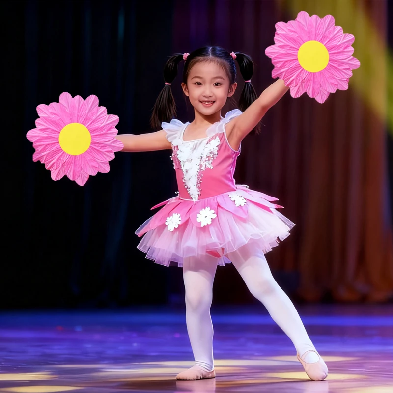 2 Pcs 30cm Colorful Flower Dance Props Kindergarten Dance Stage Performance Sports Meet Admission Hand Held Flower