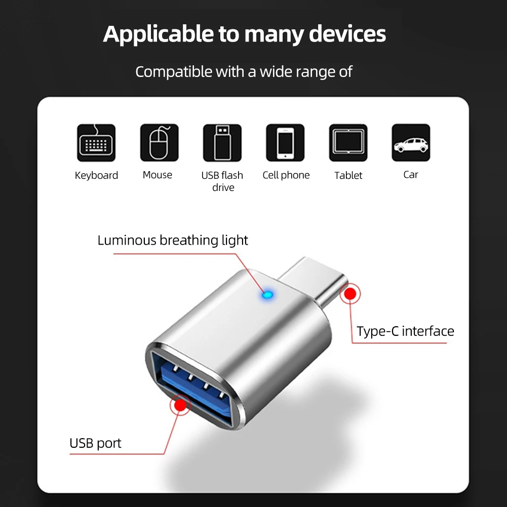 Адаптер OTG-USB C со светодиодной подсветкой, USB 3,0, Type-C, 5 Гбит/с