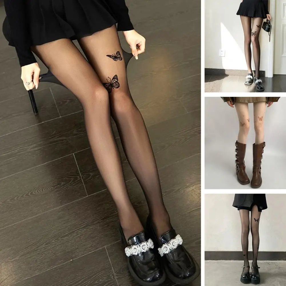 Print Pantyhose Print Women's Pantyhose for Commute Dating Party Ultra-thin High Elasticity Anti-slip Solid Color Mini Skirt image 4