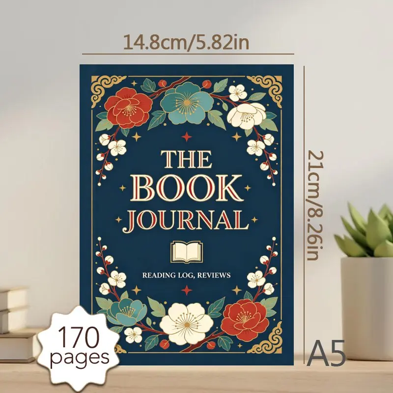 A5 Reading Journal for Book Lovers, Reading Journal Log with 170 Pages, Vintage Floral Cover Reading Tracker Notebook