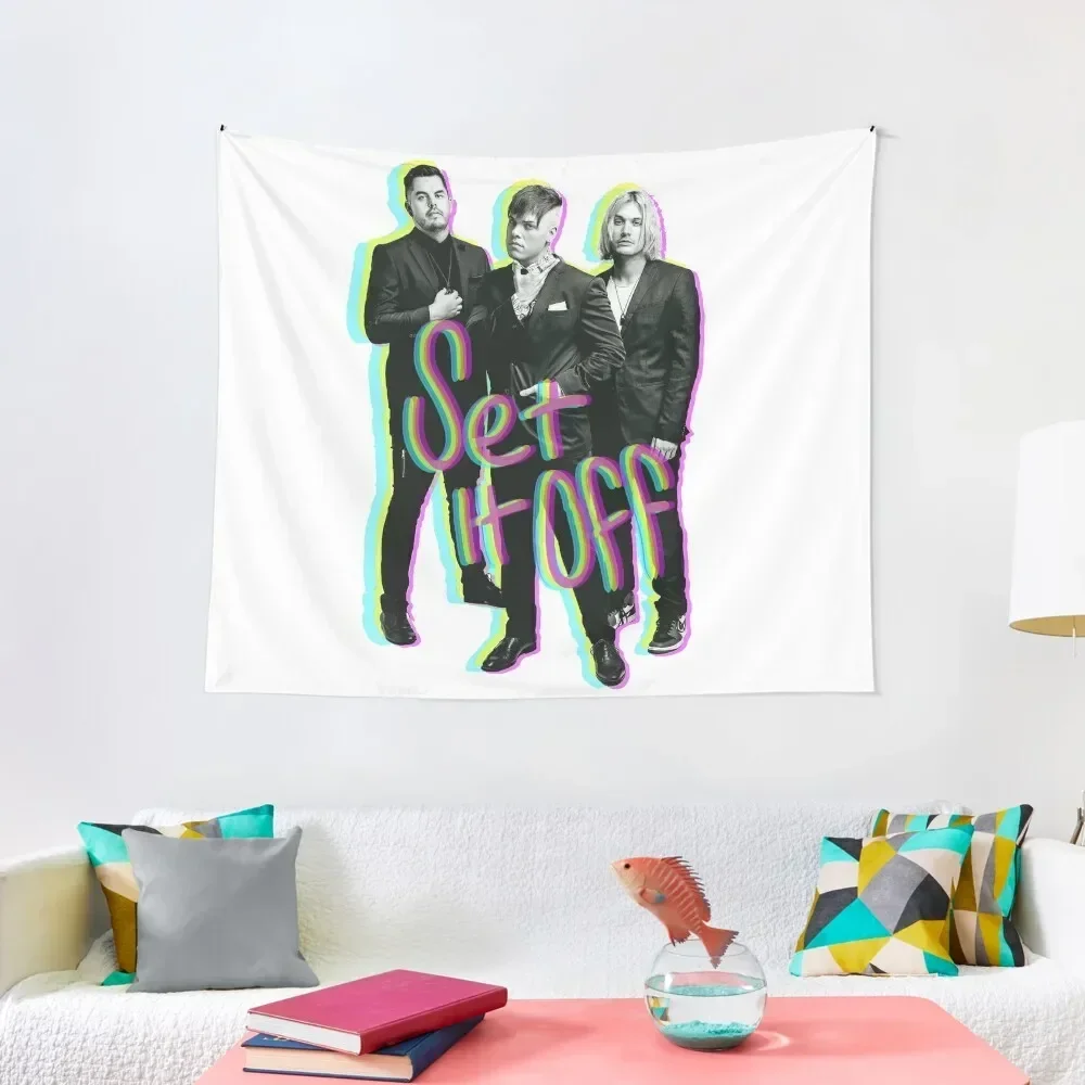 

Set it off band group photo GLITCH effect with text Tapestry Wall Hanging Wall Room Decor For Girls Tapestry