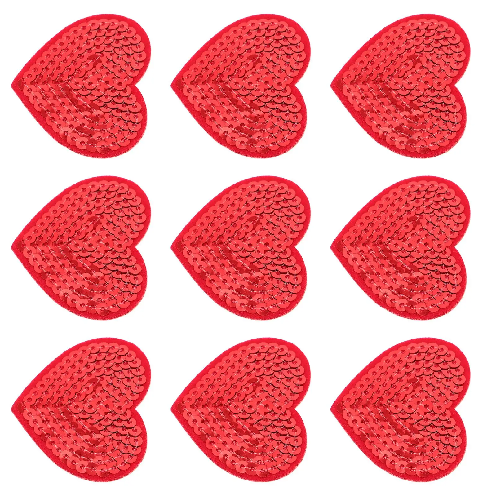 

10 Pcs Embroidery Stickers Red Heart Sequin Appliques Self Adhesion Iron On Patches Shiny Heart Design Easy Application Durable