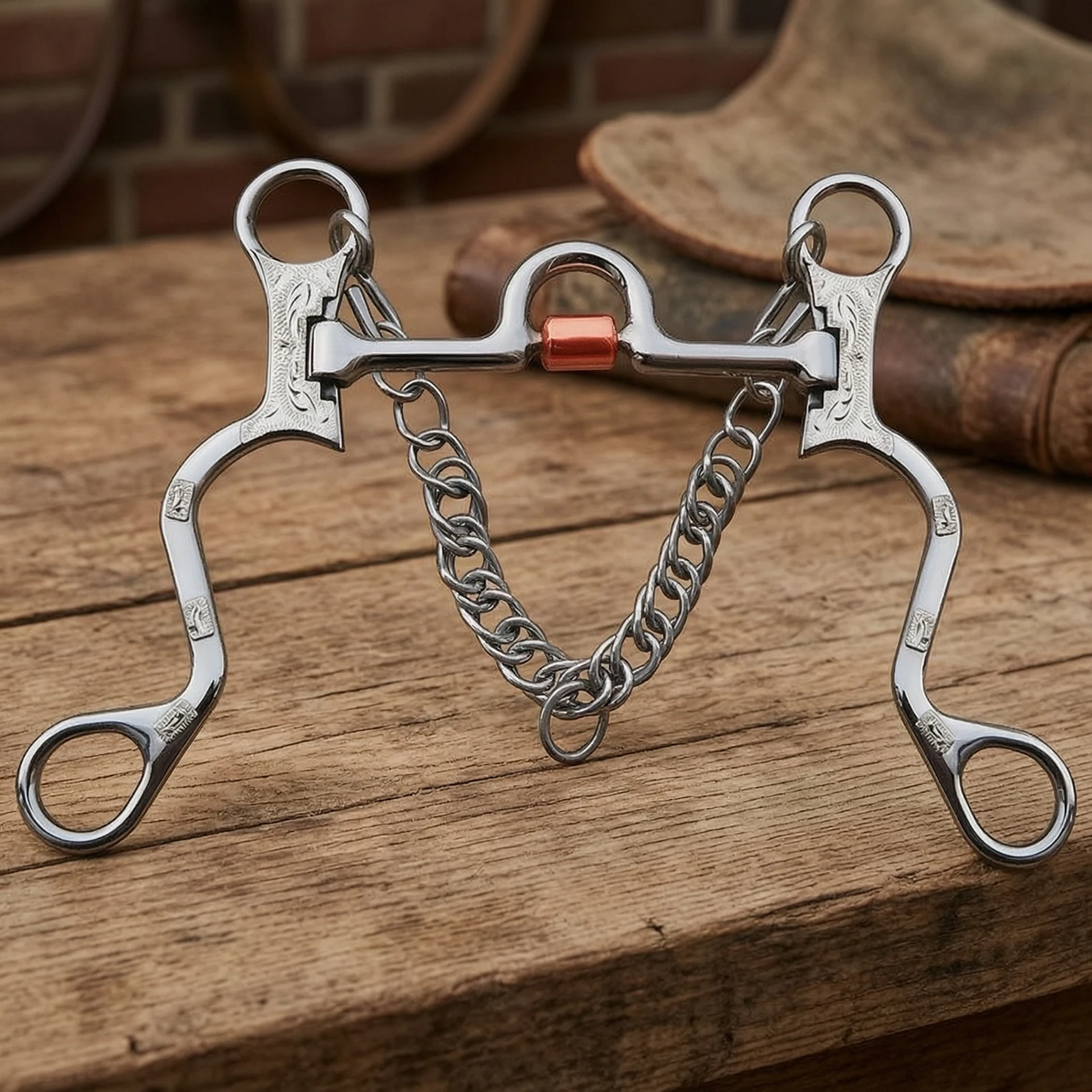 Western Bit with Curb Chain Corrosion-Resistant Horse Bit with Copper Roller Tack Long-Lasting Heavy-Duty for Riders