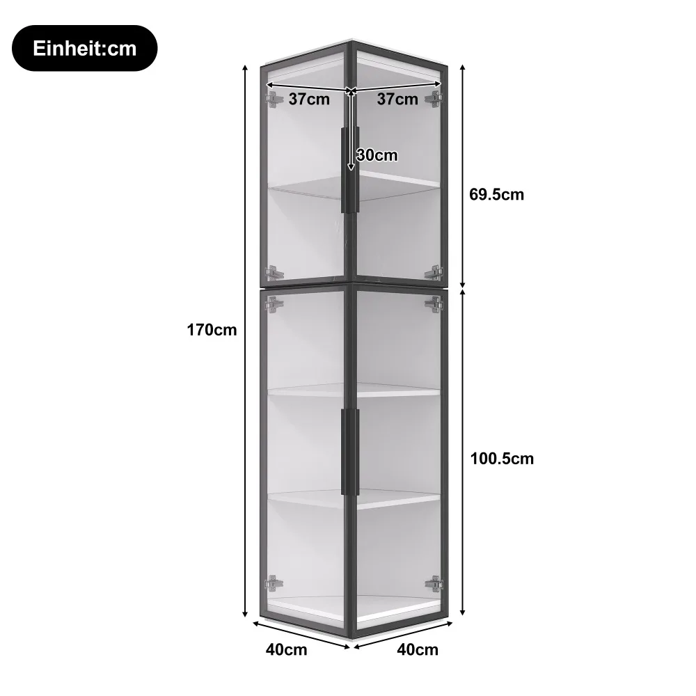 Vitrine Slim 170 cm avec LED – 5 Étagères Réglables, Portes Doubles en Acrylique Transparent, 360° °   Voir les articles de collection