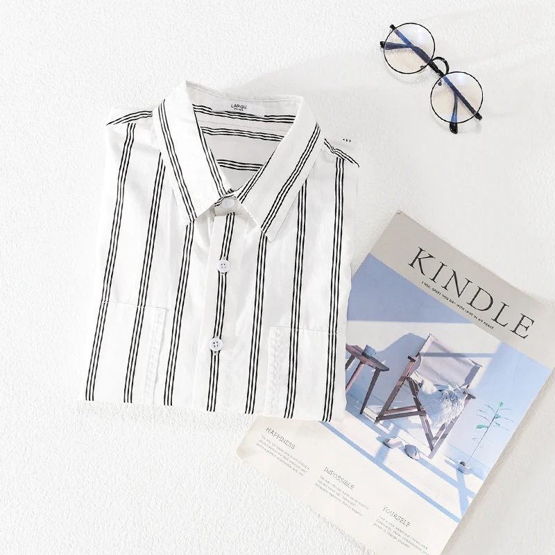 New Style Three-quarter Sleeve Casual Striped Cotton Brand Shirts For Men Trend Comfortable Tops Clothing Camisa Masculina