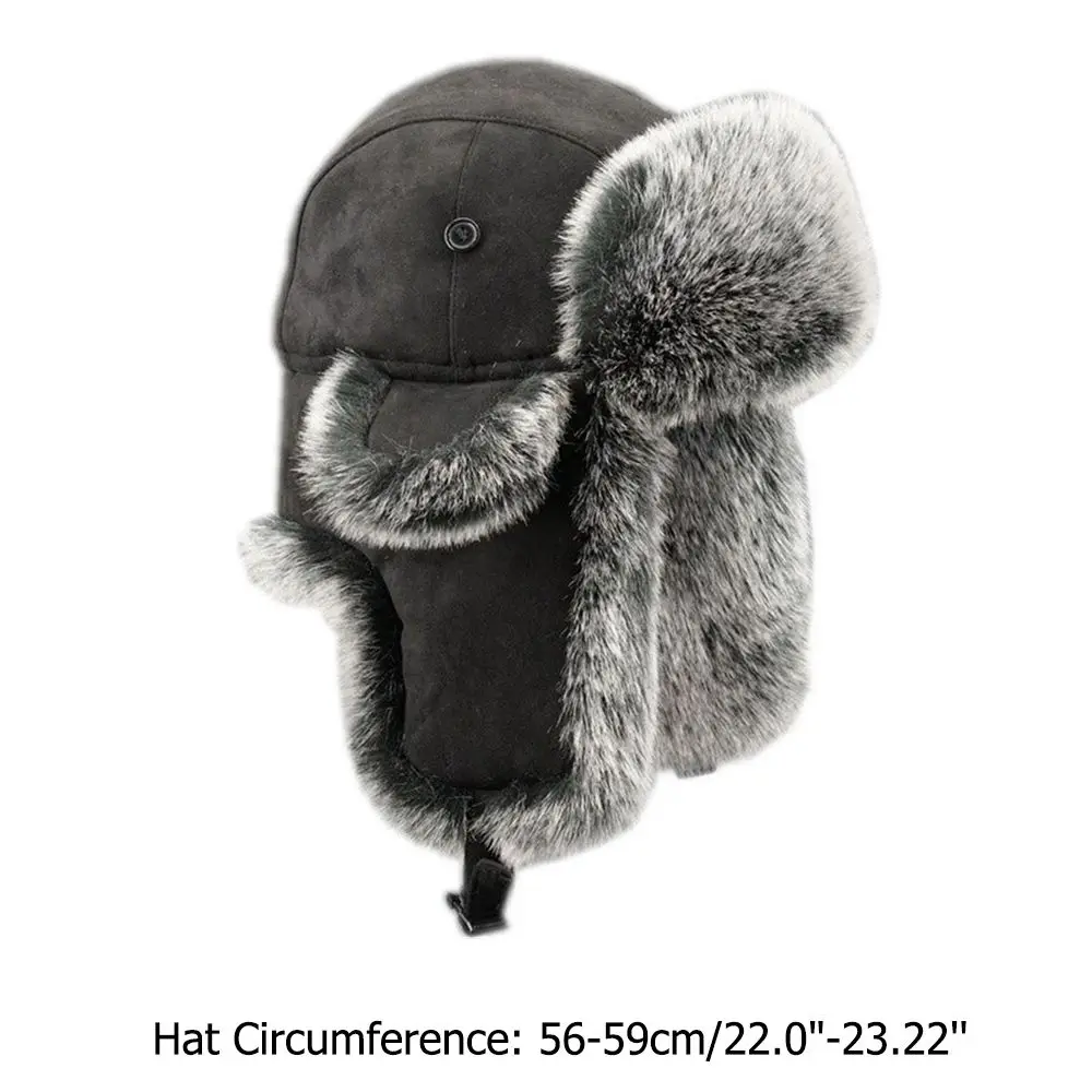 Women Men\'s Trapper Hat Ski Cap Ushanka Russian Cossack Faux Fur Earflap Suede Leather Warm Winter Bomber Hats Earflap Bonnet